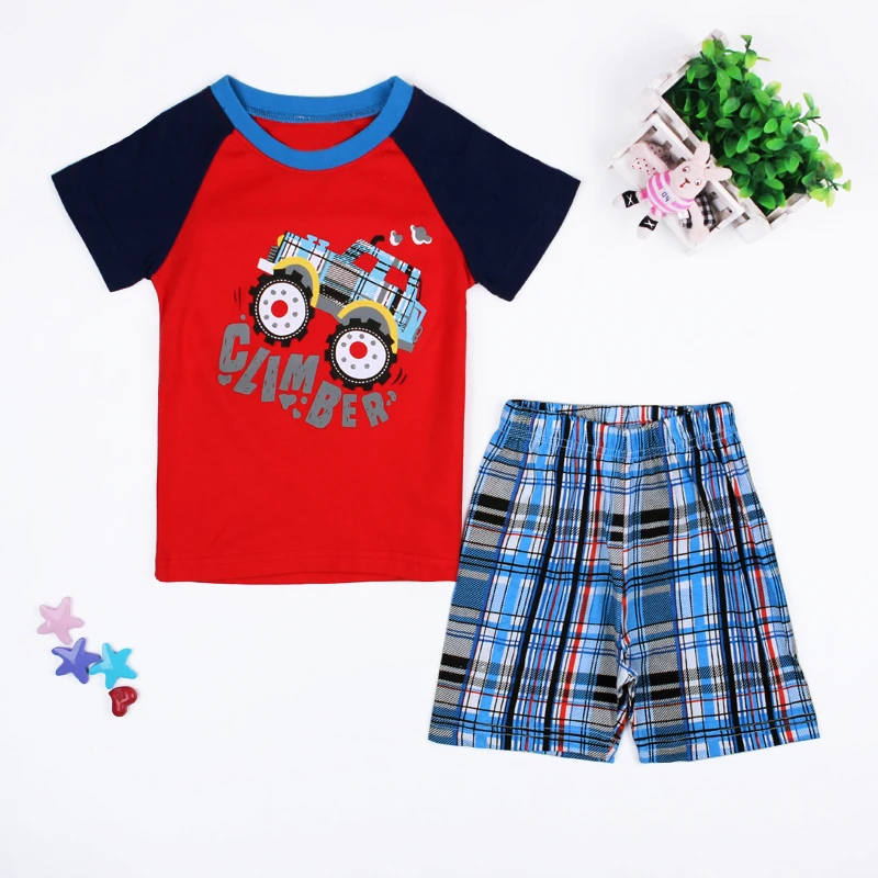 Boys Casual Summer Clothing Set Children's Sports Sets Short Sleeve T-shirt+ Plaid Shorts 2PCS Kids Homewear Clothes DS30 |