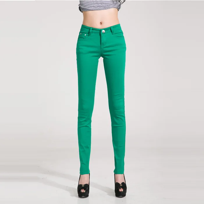 grass green Женские джинсы, хлопковые леггинсы-карандаш, обтягивающие джинсы со средней талией, женские облегающие длинные леггинсы ярких цветов - Цвет: grass green