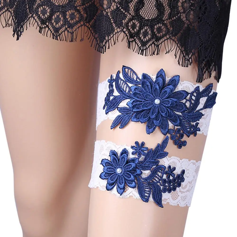 Подвязки свадебные кружевные для невесты комплект из 2 предметов с цветочной