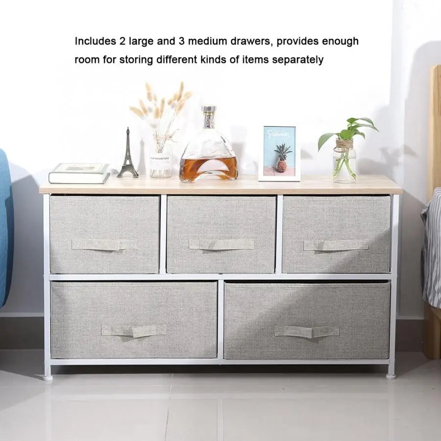 5 Drawers Detachable Fabric Drawer Iron Frame Bedroom Living Room Organizer Storage Shelf