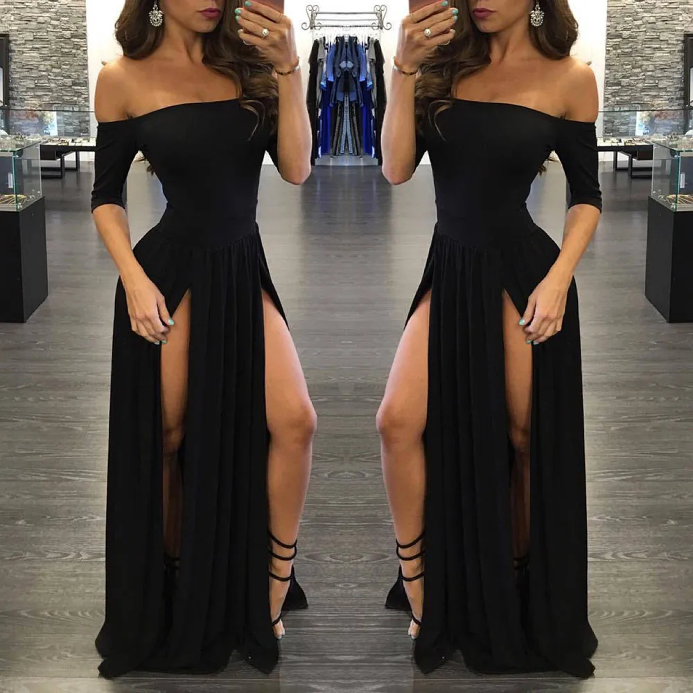 Vestidos mujer 2018 женское черное с открытыми плечами сексуальное Формальное бальное