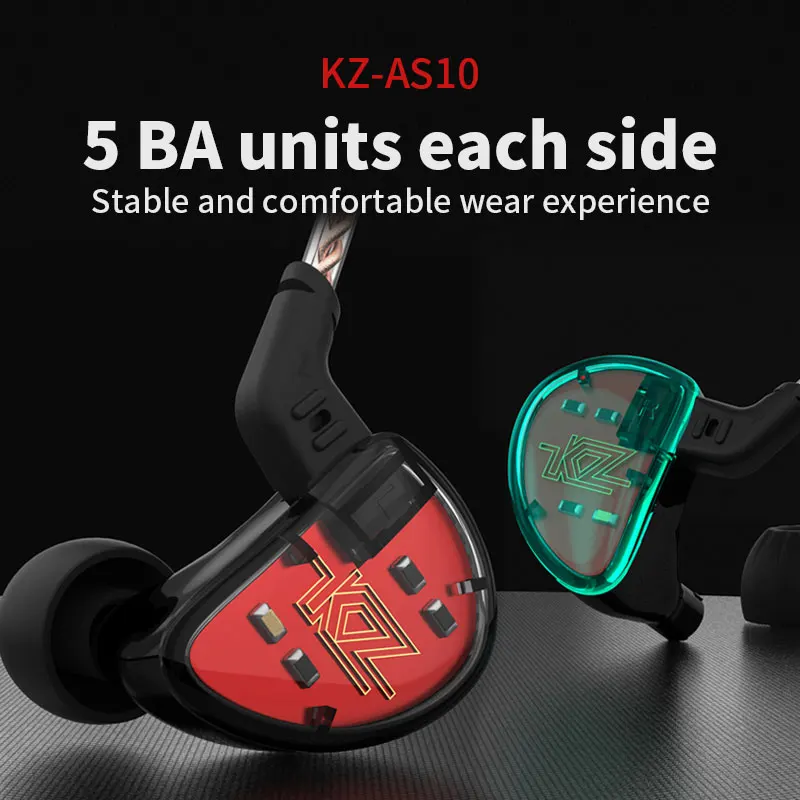 Новый оригинальный KZ AS10 5BA Hi-Fi стерео наушники-вкладыши гарнитура 5 излучателю с