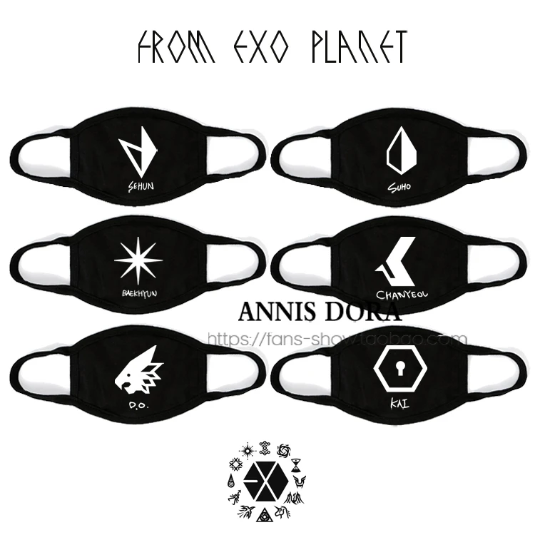 KPOP EXO LOGOLUHAN TAO KAI KRIS BAEKHYUN CHANYEOL CHEN SOHU SEHUN XIUMIN LAY DO name Mouth Mask | Тематическая одежда и
