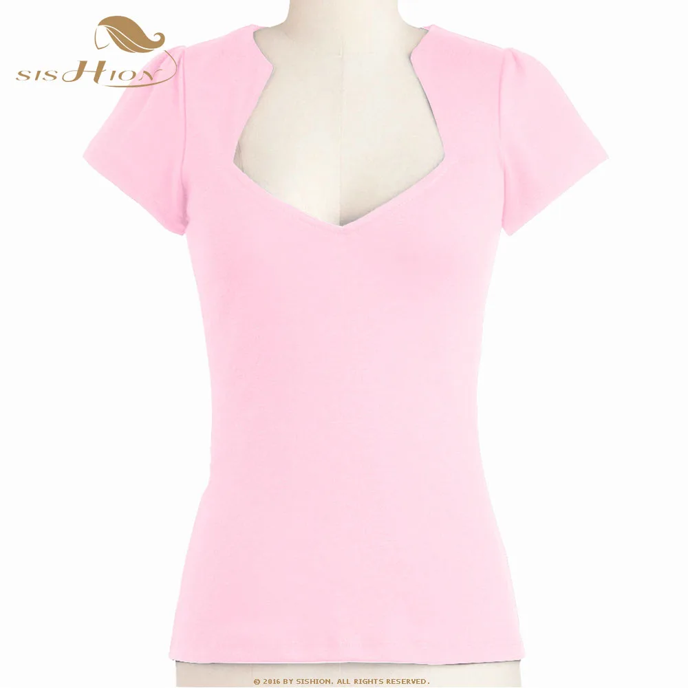 SISHION футболка Femme TS201P черного, розового и белого цвета с красной Изделие из хлопка с короткими рукавами Для женщин Винтаж футболка camisas mujer Топ