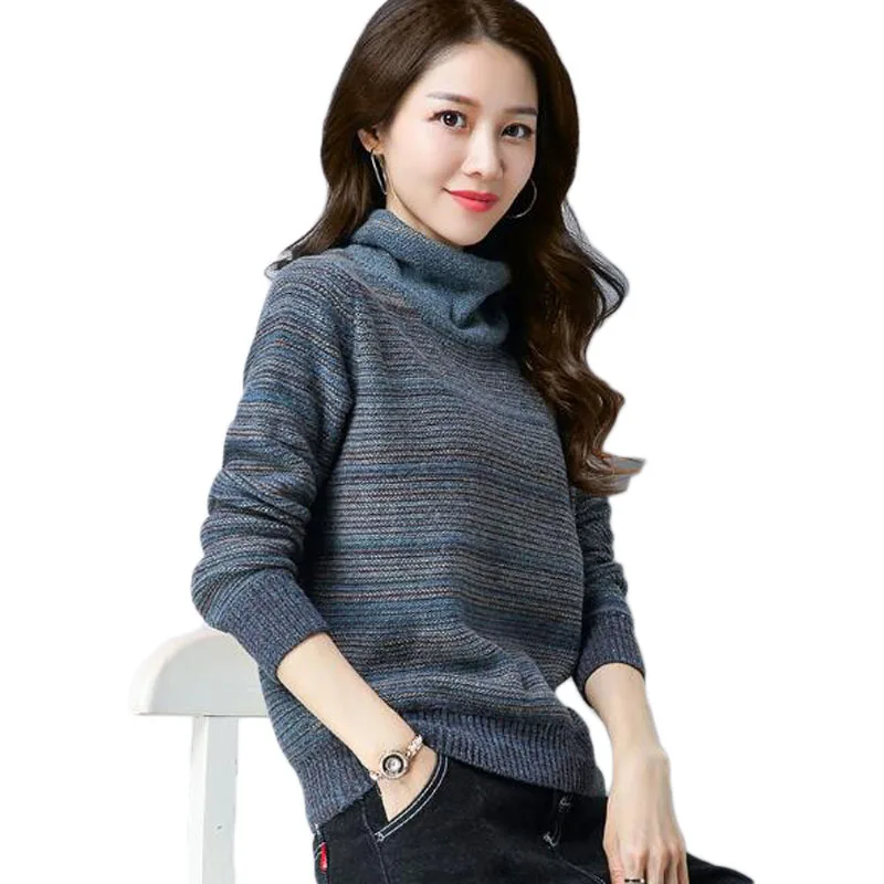2018 осенний Женский пуловер ребристый свитер новый с высоким воротником и
