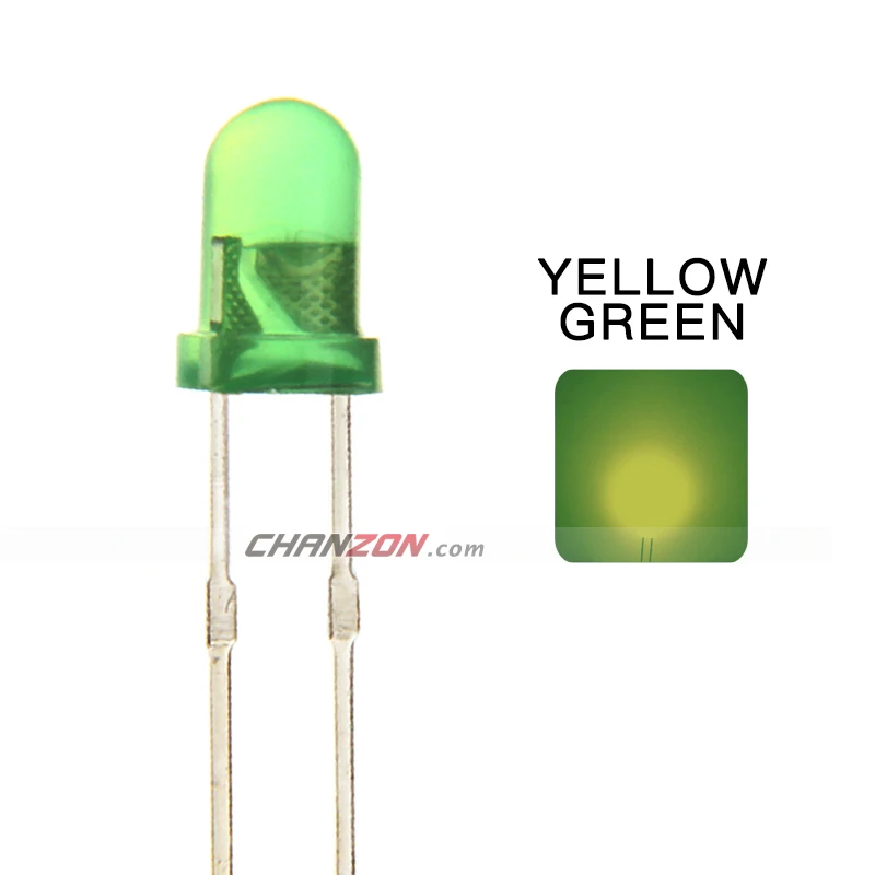 CHANZON 100 шт. LED 3 мм рассеянный желтый зеленый цвет 20мА DC 2 в Круглый широкий угол DIP