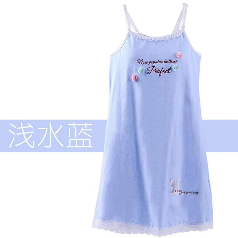Blue Пижамы для девочек; детская одежда; ночная рубашка; Одежда для девочек-подростков; ночное платье; модное платье на бретельках с вышивкой бисером для сна; Новинка - Цвет: Blue