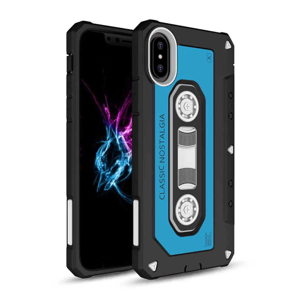 Чехол для iPhone X двухслойный винтажный Гибридный армированный чехол с 3D кассетами