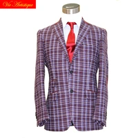 custom tailor made mens bespoke suits business formal wedding ware bespoke 1 piece jacket coat purple plaid wool slim fit