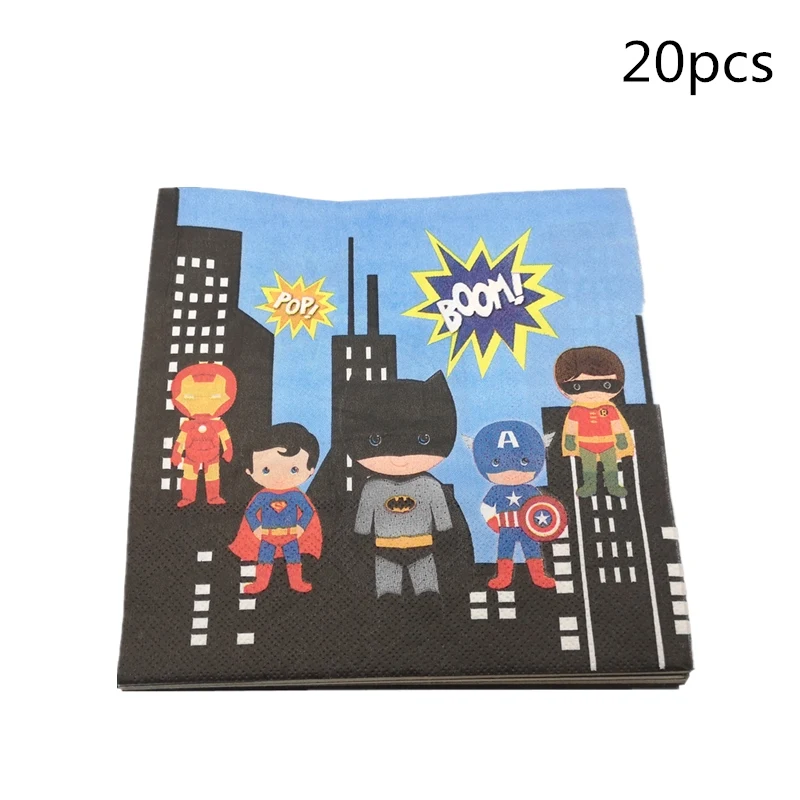 Napkins 20pcs 6 шт./лот мультфильм супергерой Супермен Мститель коробка конфет дети день рождения поставки попкорн Коробка Чехол подарок на вечеринку в честь рождения ребенка аксессуар - Цвет: Napkins 20pcs