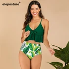 2021 сексуальное бикини с высокой талией, женский купальник с рюшами, винтажный комплект бикини в стиле ретро, размера плюс купальные костюмы, летняя пляжная одежда XXL