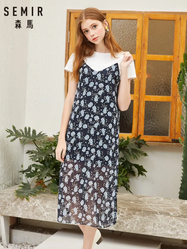 SEMIR 2020 летнее новое платье для женщин белая футболка с круглым вырезом и