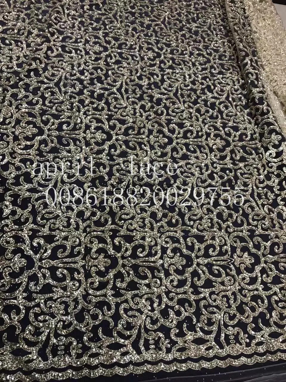 Ap070 # Шампанское золотое приклеенное блестящее женское кружево из тюля для