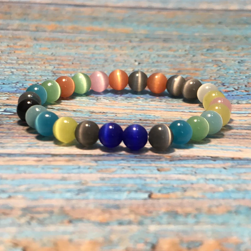 Минималистичные красочные турмалиновые бусины браслет с опалом ручной работы