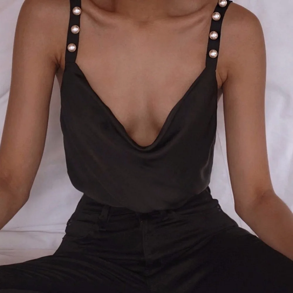 2018 Модный летний пляжный однотонный топ с завязками сексуальный черный лямками и