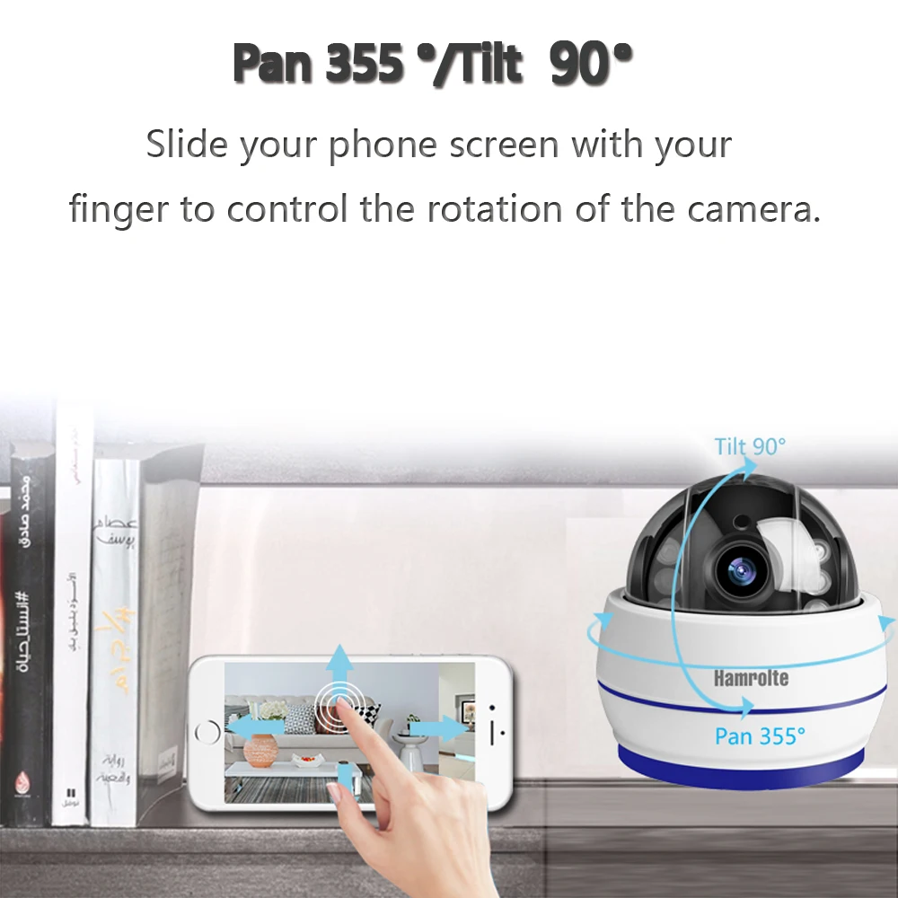 Скоростная купольная камера Hamrolte Wi Fi 1080P 5 кратный зум автофокус PTZ IP для помещений