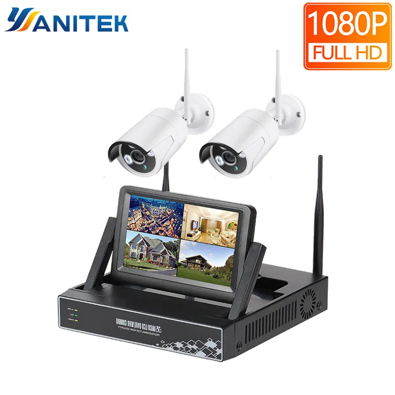 2CH 1080P White 4CH 1080P Беспроводной NVR Наборы 7 дюймов ЖК-дисплей Дисплей 2MP HD открытый IP Камера домашней безопасности Системы наблюдения Наборы Wi-Fi Камера комплект - Цвет: 2CH 1080P White