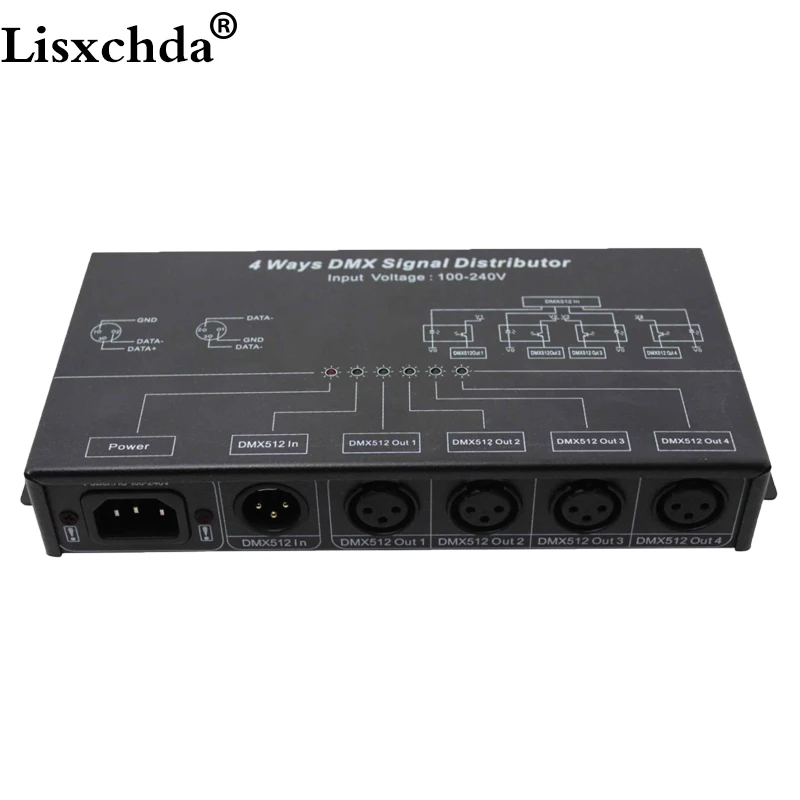 AC100-240V вход DMX усилитель/сплиттер/DMX ретранслятор сигнала/4 выходных порта DMX512 дистрибьютор сигнала DMX124