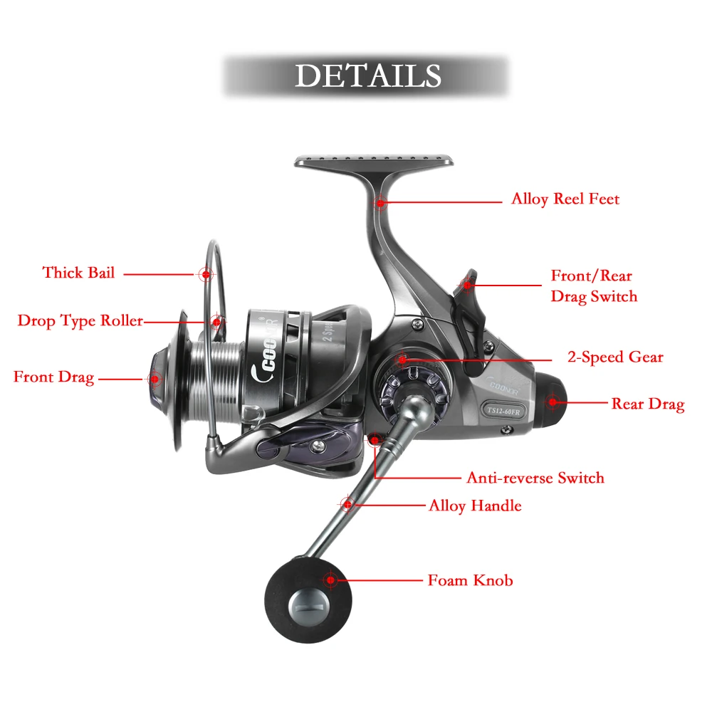 Спиннинговая катушка для ловли карпа 4 3: 1/6. 1Two Speed gear Ratio 10 + 1BB Drag спереди и сзади