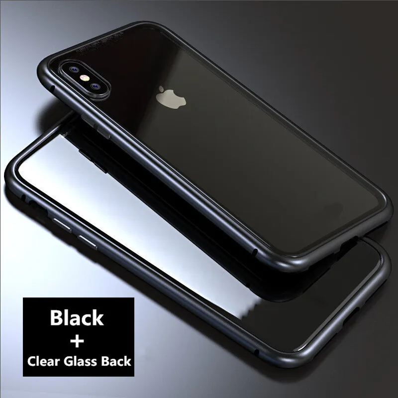 ZG Дизайн Магнитный Флип Ультратонкий чехол для iPhone X 6 6 S 7 8 Plus прозрачное закаленное стекло+ Встроенный Магнитный чехол металлический чехол - Цвет: Black Clear Back