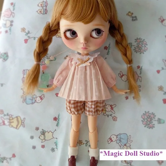 [MG148] распродажа наряды для кукол NeoBlythe # розовый с топом из хлопка в горошек и