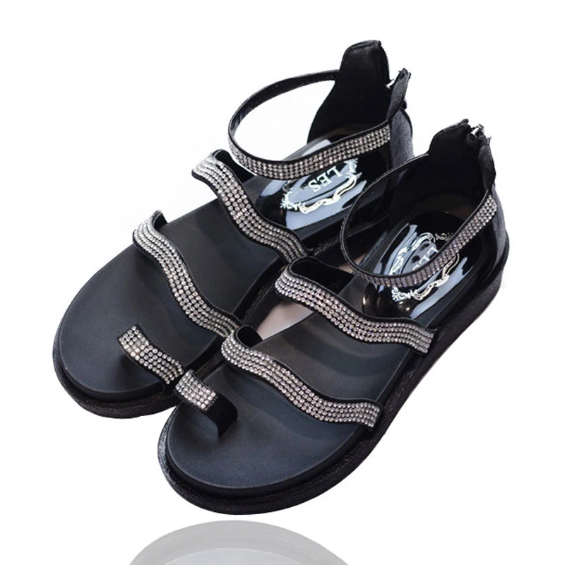 Гладиатор сандалии с горный хрусталь ремешок флип-флоп толстой подошве плоские