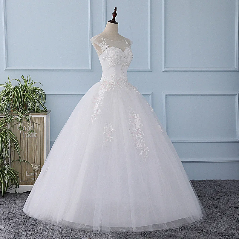 Sheer Garden Wedding Dresses 2019 Tulle Applique Vestidos De Novia White Bride Gown Lace Up Back Custom Made | Свадьбы и торжества