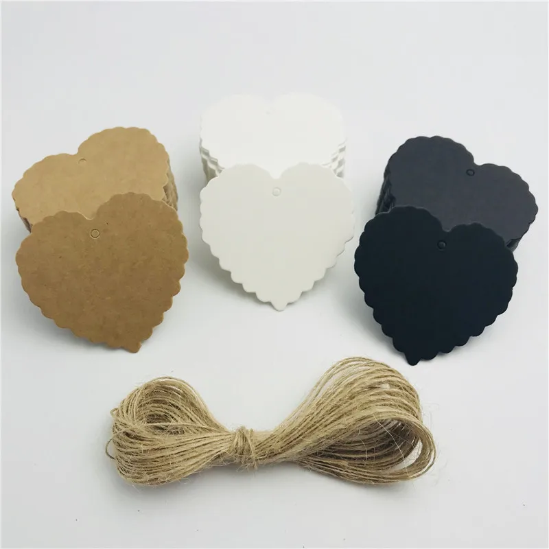 

100pcs/lot White Black Brown Kraft Paper Tags Gardening Labels Heart Wedding Note Blank Price Hang Tag 5.8*5.5cm