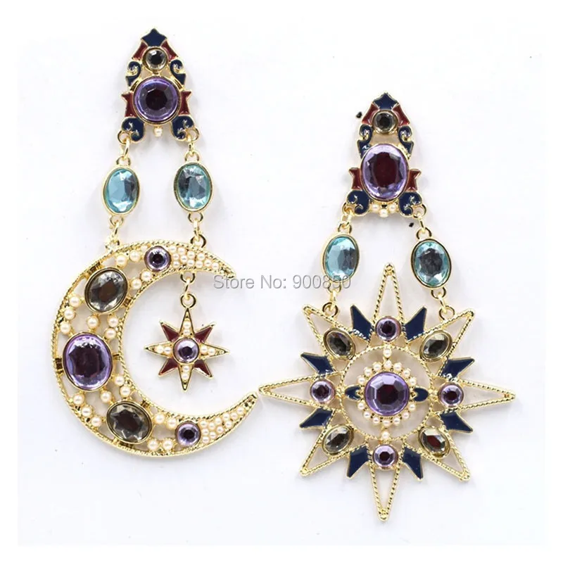 Женские длинные серьги Стразы в винтажном стиле солнце и луна Модные Этнические