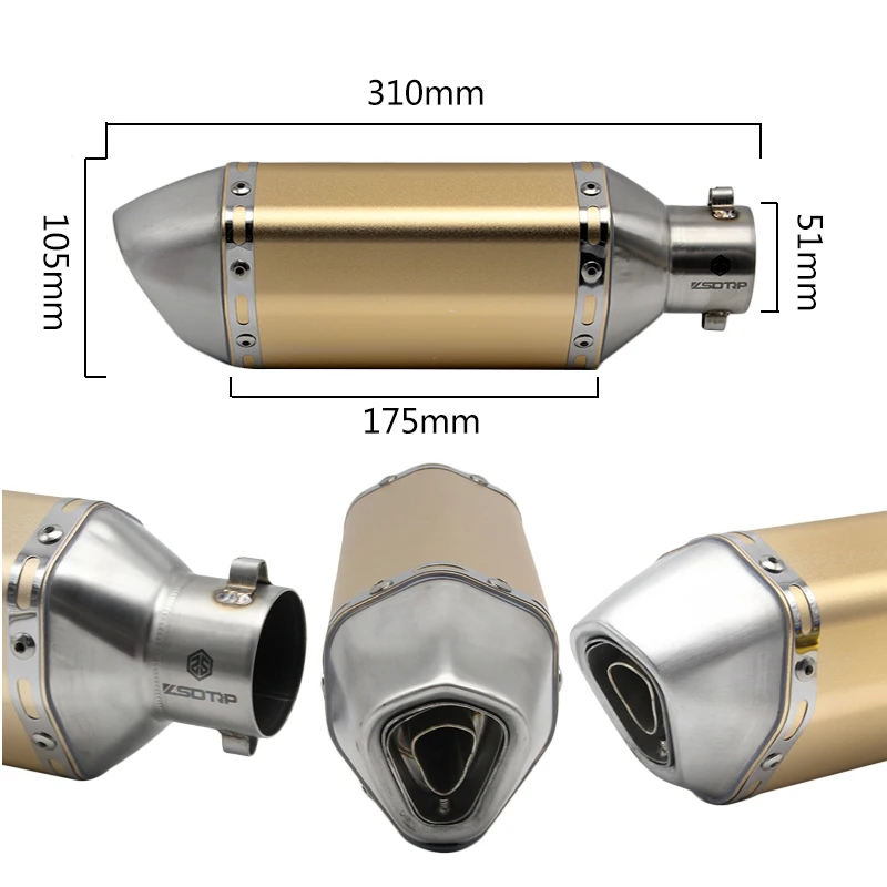 ZSDTRP 38-51 мм Универсальный мотоцикл Akrapovic выхлопная Модифицированная труба глушителя скольжения на маленький шестиугольный мотоцикл выхлопные трубы