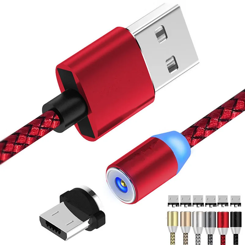 Магнитный светодиодный кабель Micro USB 2 1 А в нейлоновой оплетке магнитный для
