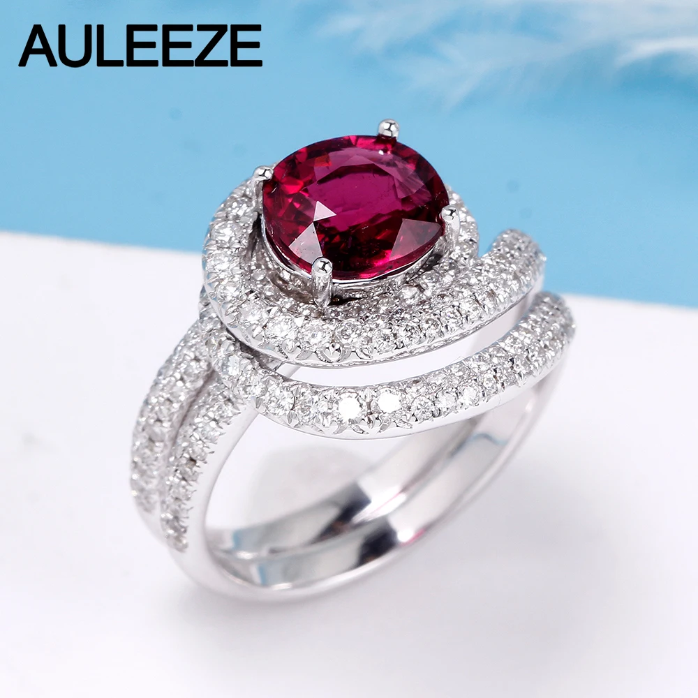 AULEEZE 1.5CT овальное кольцо с натуральным рубеллитом красный турмалин настоящее