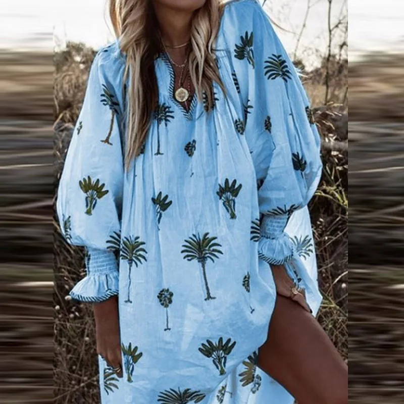 5 цветов женское платье летнее с цветочным принтом v-образный вырез длинный рукав