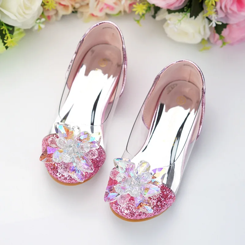 Child Crystal Glitter Flats Little Kid Low Heeled Big Girl Pageant Wedding Bridesmaid Dance Princess Dress Shoes |