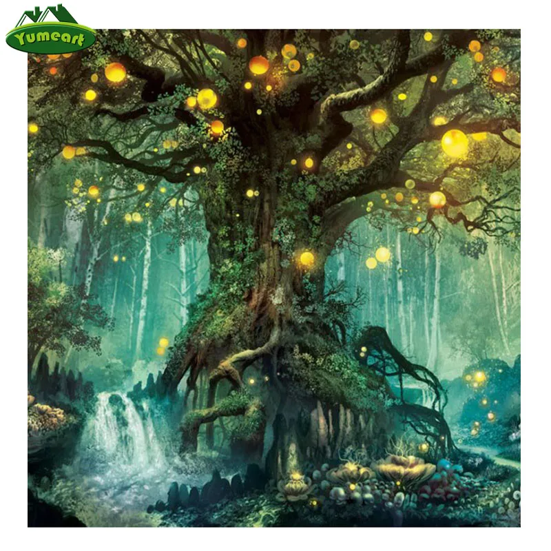 YUMEART ручной лес светильник дерево 5d Diy алмазная живопись полный квадратный