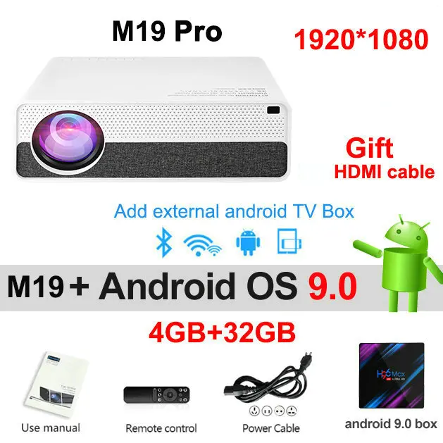 Android 9.0 32G Vivicine M19 новейший проектор 1080 p, опция Android 9,0 HDMI USB PC 1920x1080 Full HD светодиодный проектор для домашнего кинотеатра - Цвет: Android 9.0 32G