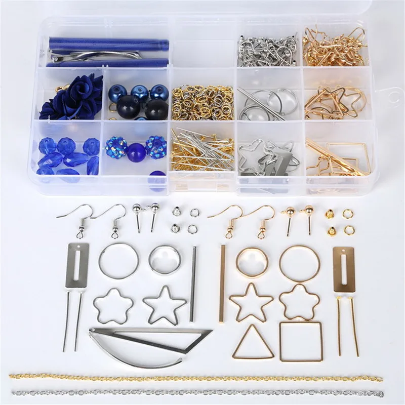 Blue Модные 1 коробка DIY наборы бусин набор разноцветные металлические серьги крючки застежки для женщин DIY серьги Висячие ювелирные изделия - Окраска металла: Blue