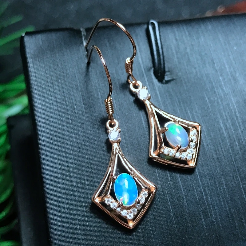 Ювелирные украшения женские Uloveido Blue Fire из серебра серьги в виде капель с опалом