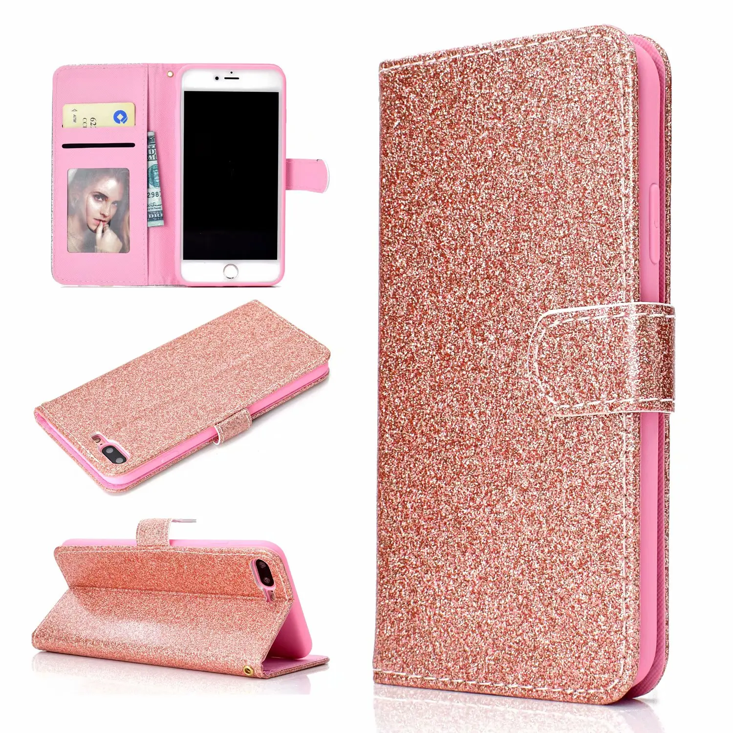 Fashion Shiny glitter wallet PU Leather Card Phone case For iPhone 6 6s 7 8 Plus X Flip Cover Pouch Slot Protective shell Funda | Мобильные