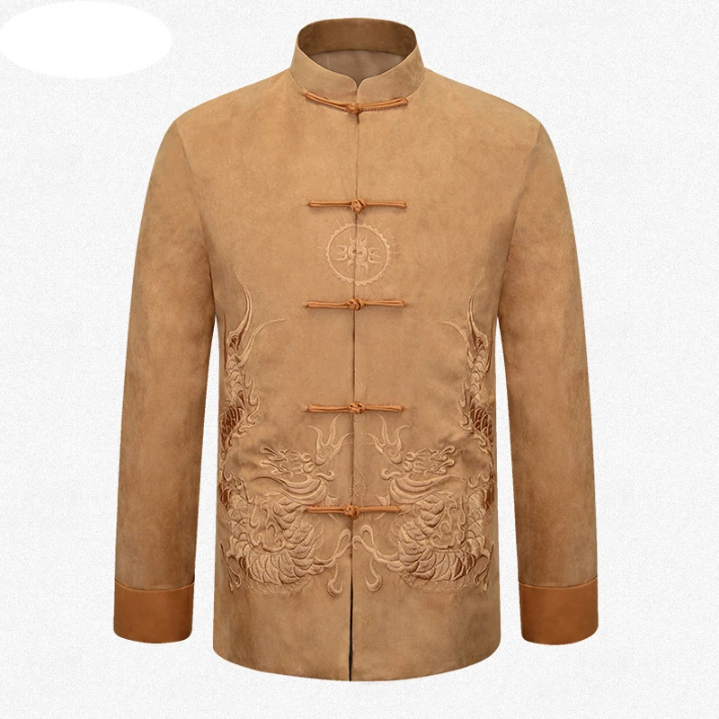 Куртка мужская с вышивкой дракона брендовый пиджак в традиционном китайском
