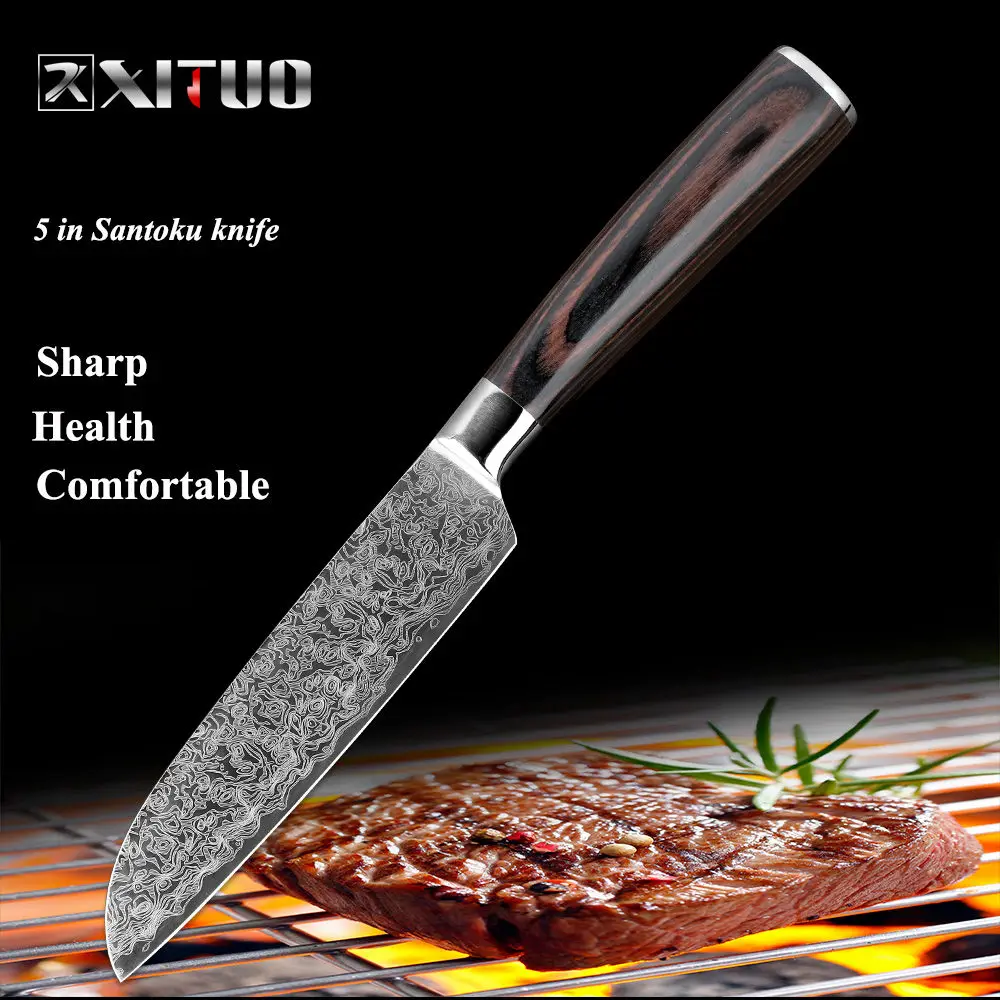 5 in santoku knife XITUO 8 дюймов нож шеф-повара японский дамасский стальной узор Профессиональные Кухонные ножи утилита Santoku Кливер филе домашний инструмент - Цвет: 5 in santoku knife