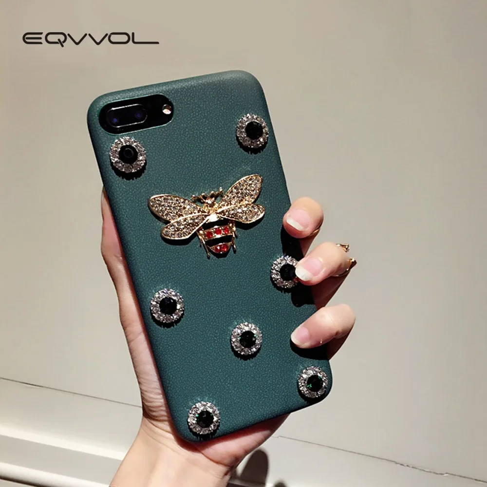 Eqvvol роскошные кожаные 3D металла пчелы жемчуг блеск чехол для телефона Apple iphone X 8 7 6