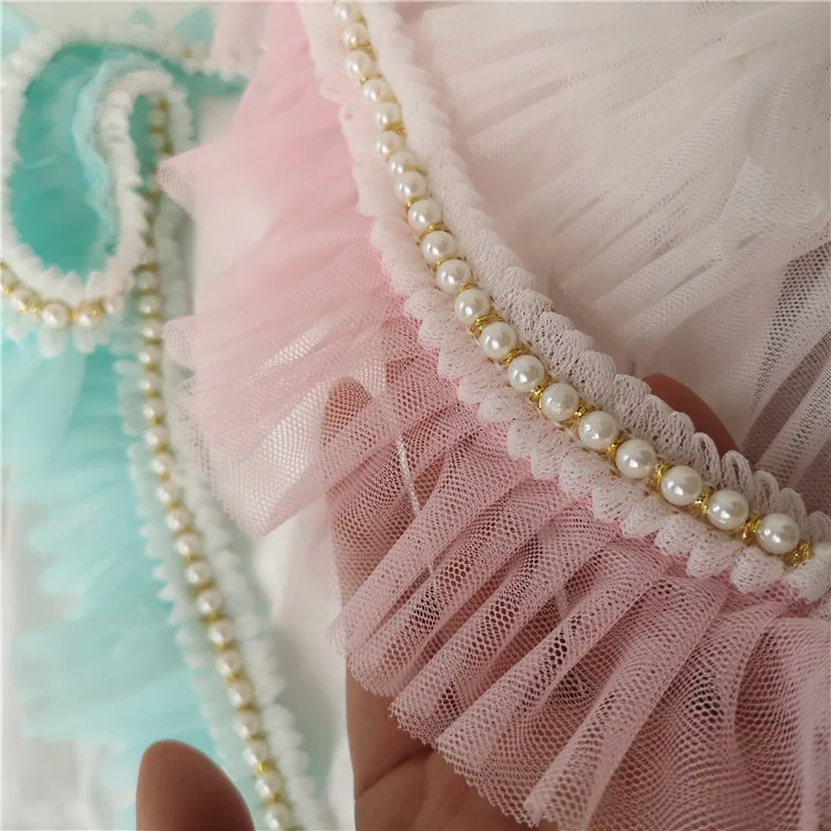 6 см шириной розовое белое кружево с оборками юбка жемчужинами домашняя одежда