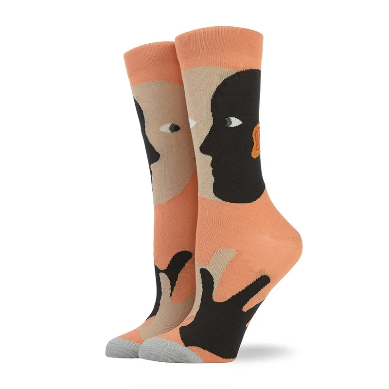 4 Happy Socks, женские носки из чесаного хлопка, Harajuku, цветные носки с мультипликационным принтом, милые забавные Kawaii, абстрактный узор, носки для подарка на Рождество - Цвет: 4