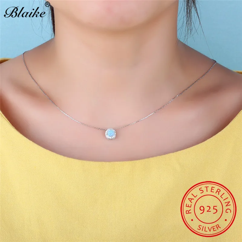 Ожерелье Blaike в стиле ретро с голубым огненным опалом подвеска из чистого серебра