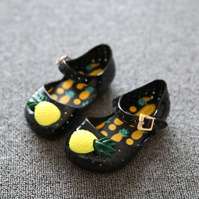 Mini Melissa/Женская обувь; Новинка года; детская обувь с дырками, украшенная фруктами; нескользящая прозрачная обувь; обувь для девочек из ПВХ на резиновой подошве
