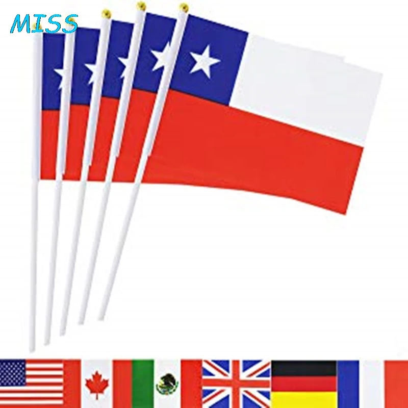 Chile Ручной волны Nationa флаги с полюсом 14*21 СМ Норвегия Южная Африка Ямайка Шотландия Новой Зеландии Камерун Таиланд Чили 5/10/20 шт - Color: Chile