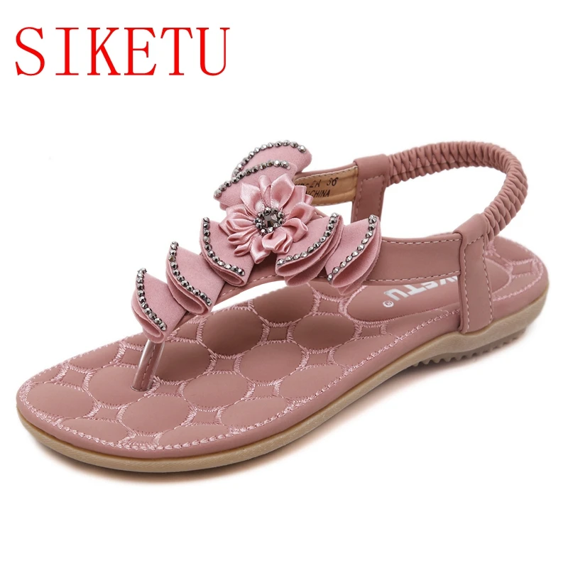 SIKETU Flats Tong Sandals Sweet Flowers Shoes Woman Flat Sandalias Fashion Ladies Ankle Strap Footwear Size 116-2 | Обувь