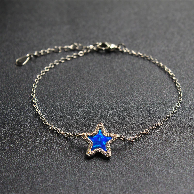 

Fashion Jewelry 925 Sterling Silver Bracelet Fire Opal Charm Bracelet For Women Fashion Couple Bracelet Star Shape Pendant C