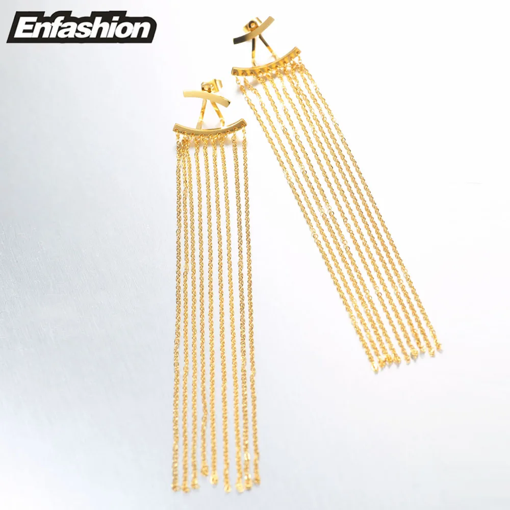Женские длинные серьги Enfashion подвески золотистого цвета с кисточками модные